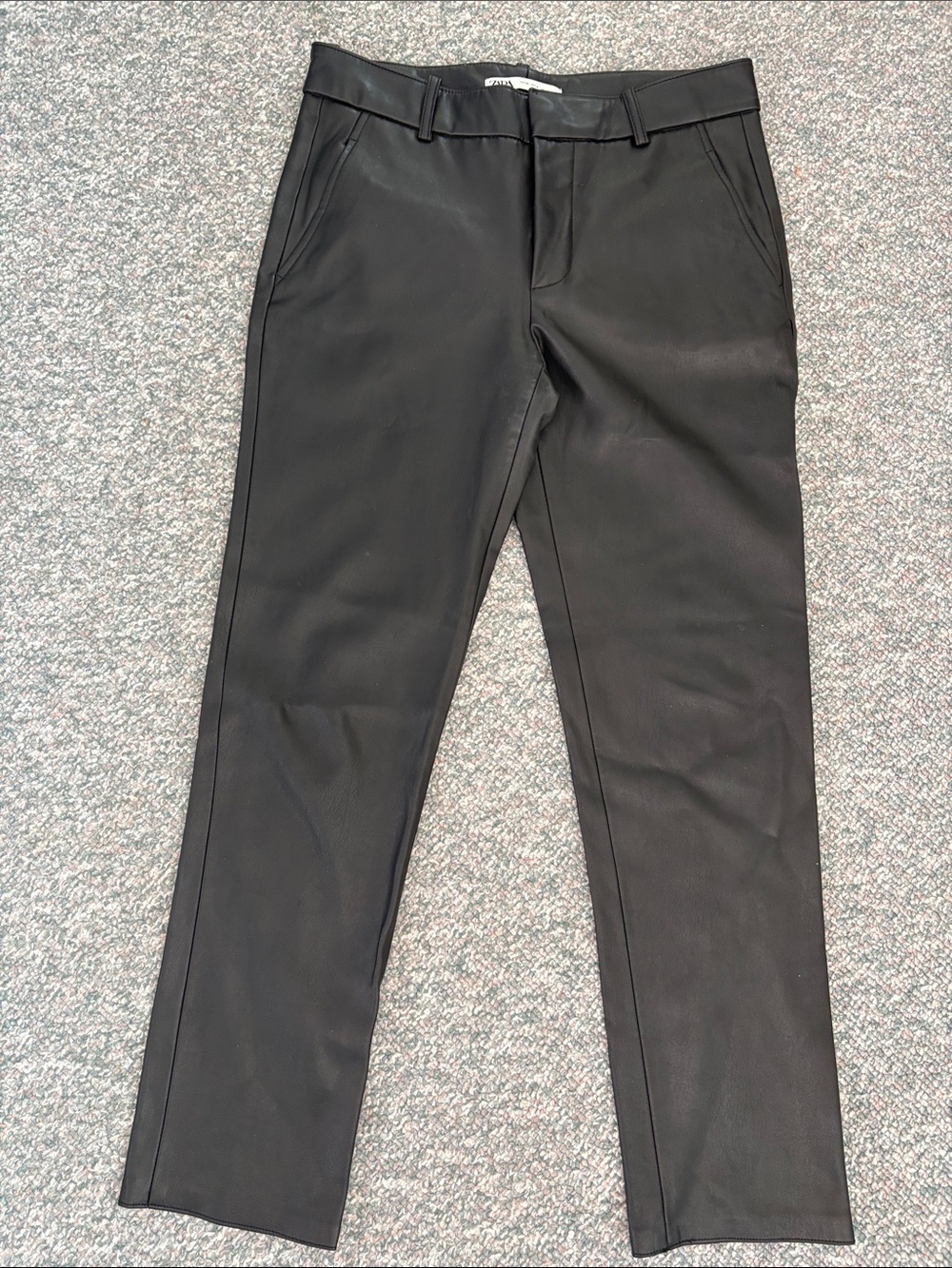 Zara Womenโs Black Faux Leather Dress Pants, Size 4